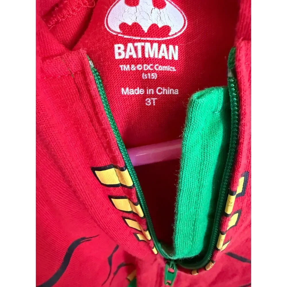 DC Comics Batman and Robin Toddler Costume 3T Hooded Jumpsuit Halloween EUC